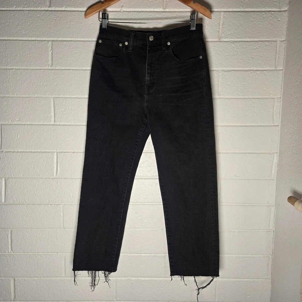 Madewell Classic Straight Jean 27 Black Cropped Raw Hem High‎ Rise Denim Capsule